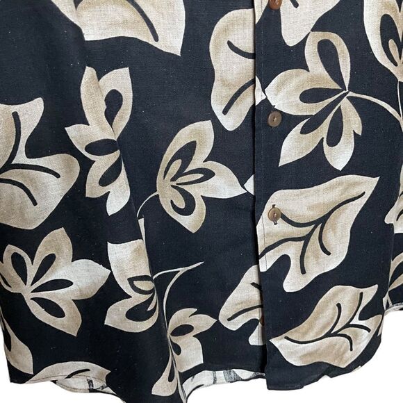 Kenneth Gordon Men's Shirt size L Hawaiian Print Short Sleeve Black and Tan - Picture 7 of 13